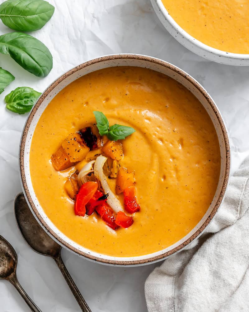 completed Butternut Squash Red Pepper Soup in a bowl