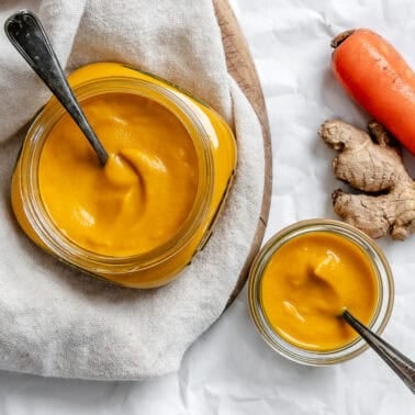 completed Japanese Carrot Ginger Dressing in a container
