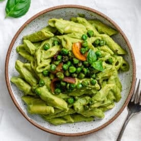 completed Green Pea Pasta on a plate