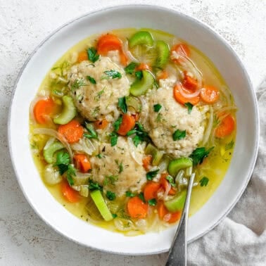 completed Vegan Matzo Ball Soup in a bowl