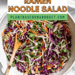 pinterest image of ramen noodle salad in a large white bowl.