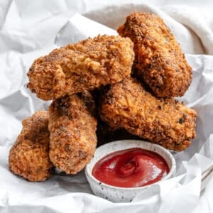 completed Tofu Fried Chicken on a white surface