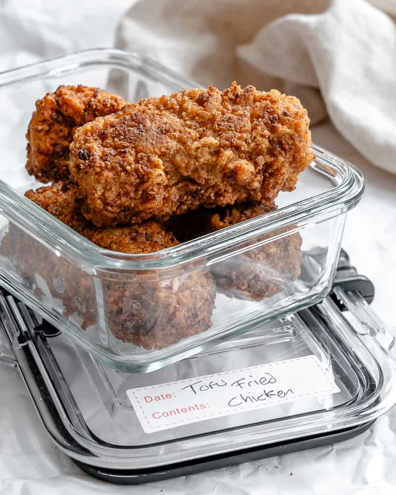 completed Tofu Fried Chicken in storage container