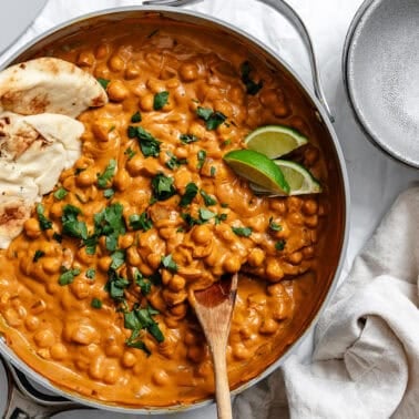 completed curried chickpeas plated