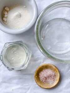 sushi rice seasoning ingredients in individual bowls.