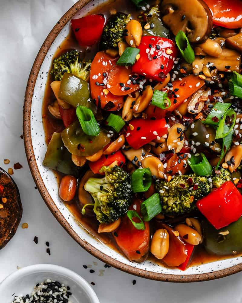 completed Kung Pao Vegetables on a plate