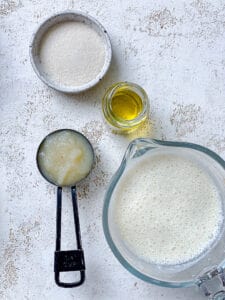 wet ingredients for Vegan Jalapeño Cornbread in separate small bowls.