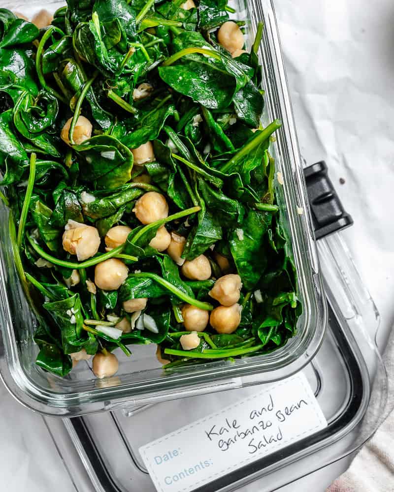 Kale Garbanzo Bean Salad in storage container
