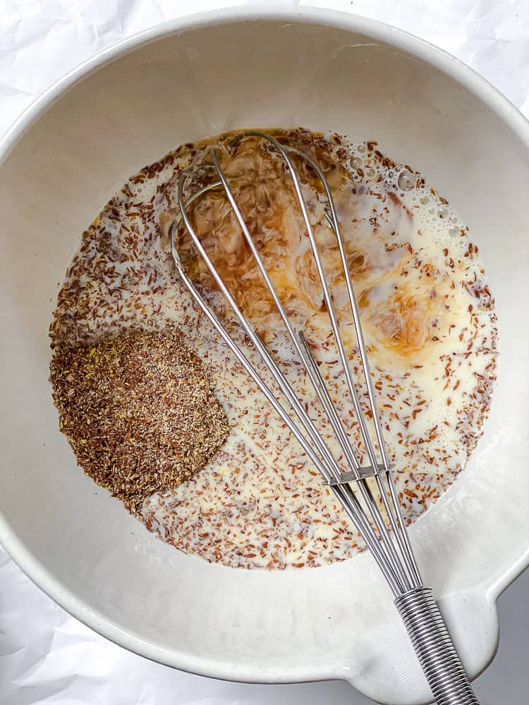 process shot showing mixing ingredients in bowl