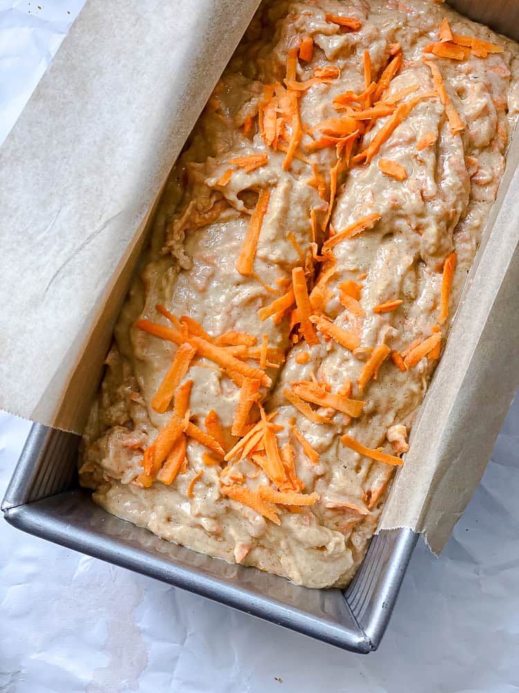 process shot showing batter in bread pan