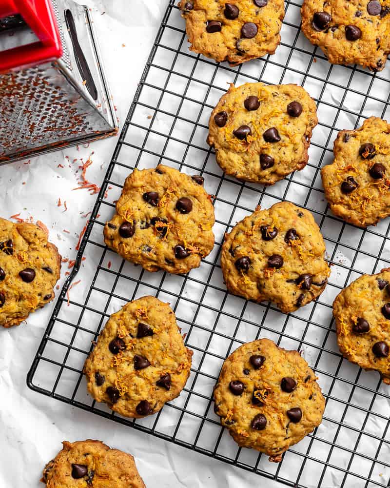 Baked vegan sweet potato cookies on a cooling rack.