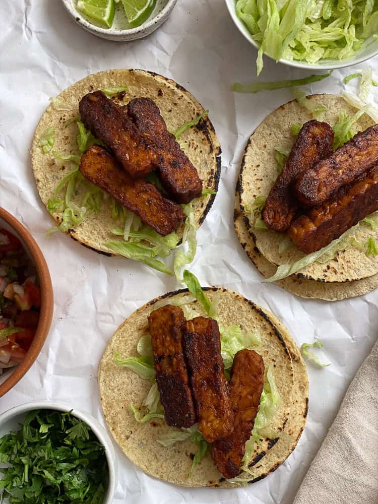 process shot showing assembling tacos