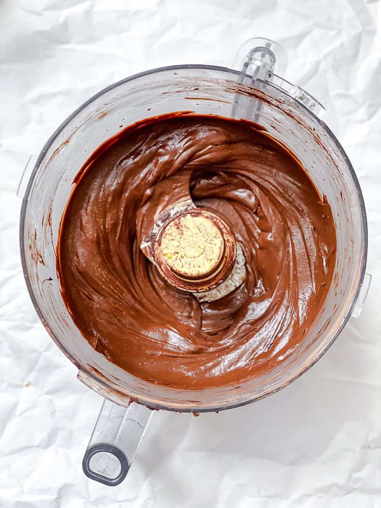 blended chocolate avocado mousse in a food processor.