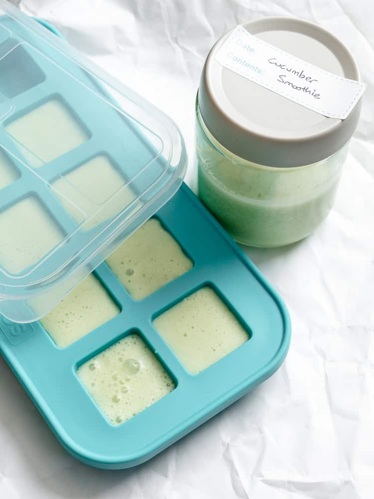 completed Cucumber Smoothie in an ice cube tray