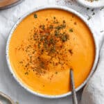 completed Roasted Red Pepper Hummus in a bowl