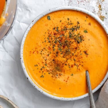 completed Roasted Red Pepper Hummus in a bowl