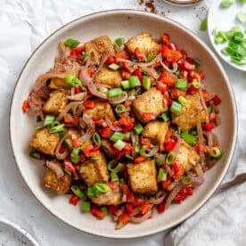 completed Salt and Pepper Tofu on a plate