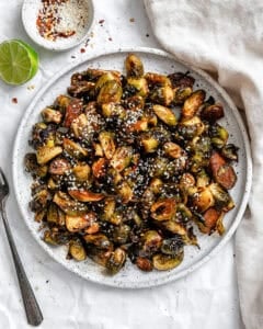 completed Crispy Brussel Sprouts on a plate