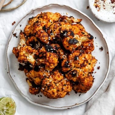 completed Spicy Roasted Cauliflower on a plate