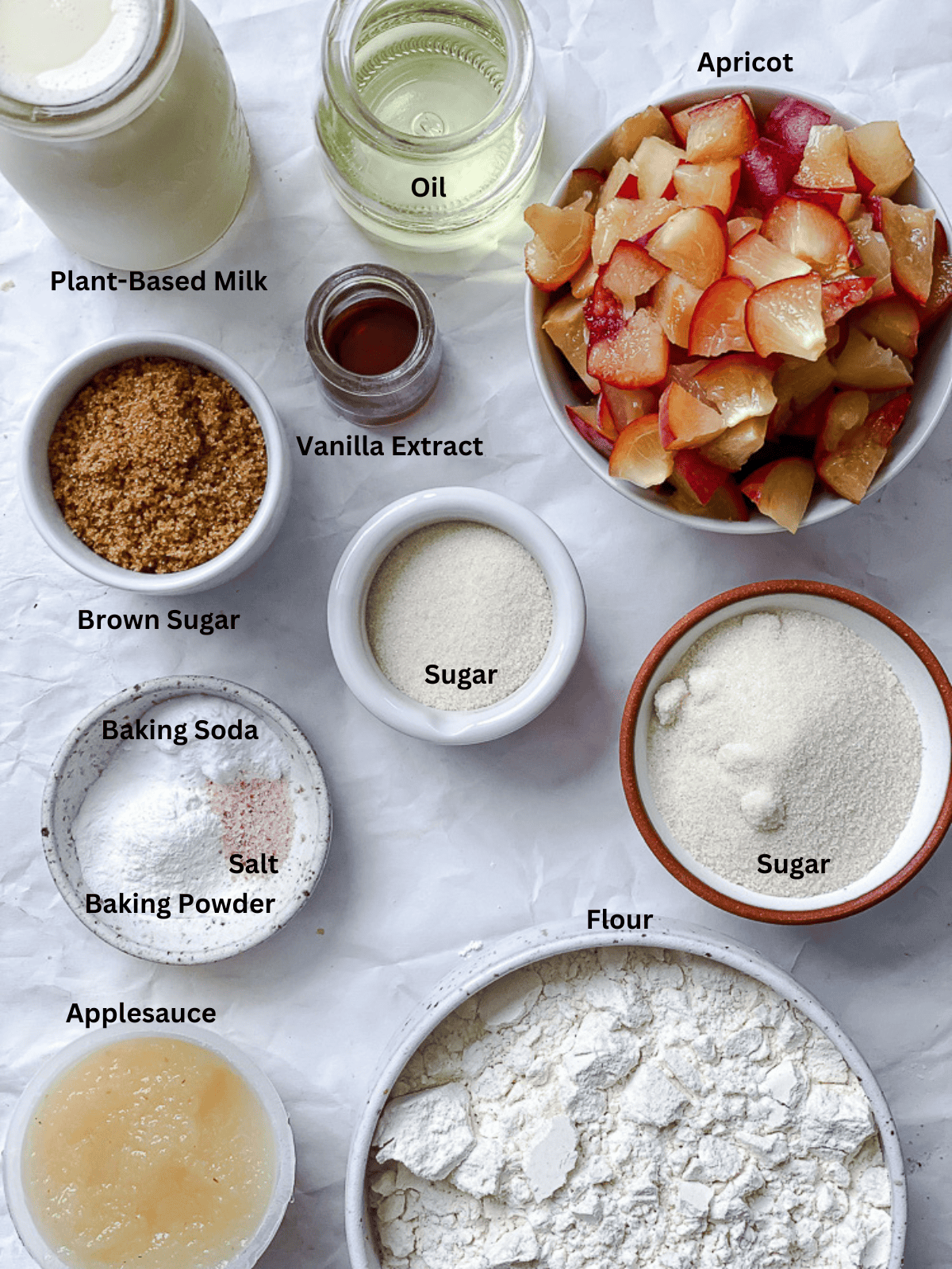 ingredients for Easy Apricot Bread on a white surface