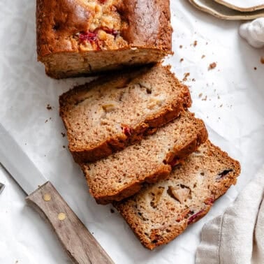 completed Easy Apricot Bread on a white surface