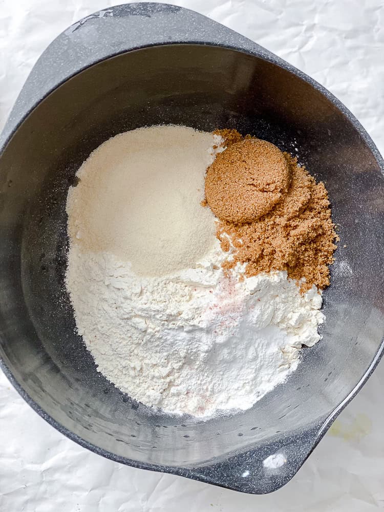process shot showing ingredients added to bowl