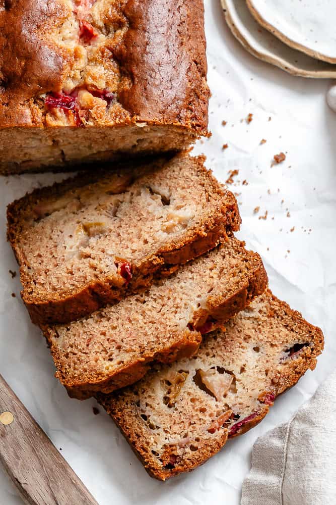 completed Easy Apricot Bread on a white surface