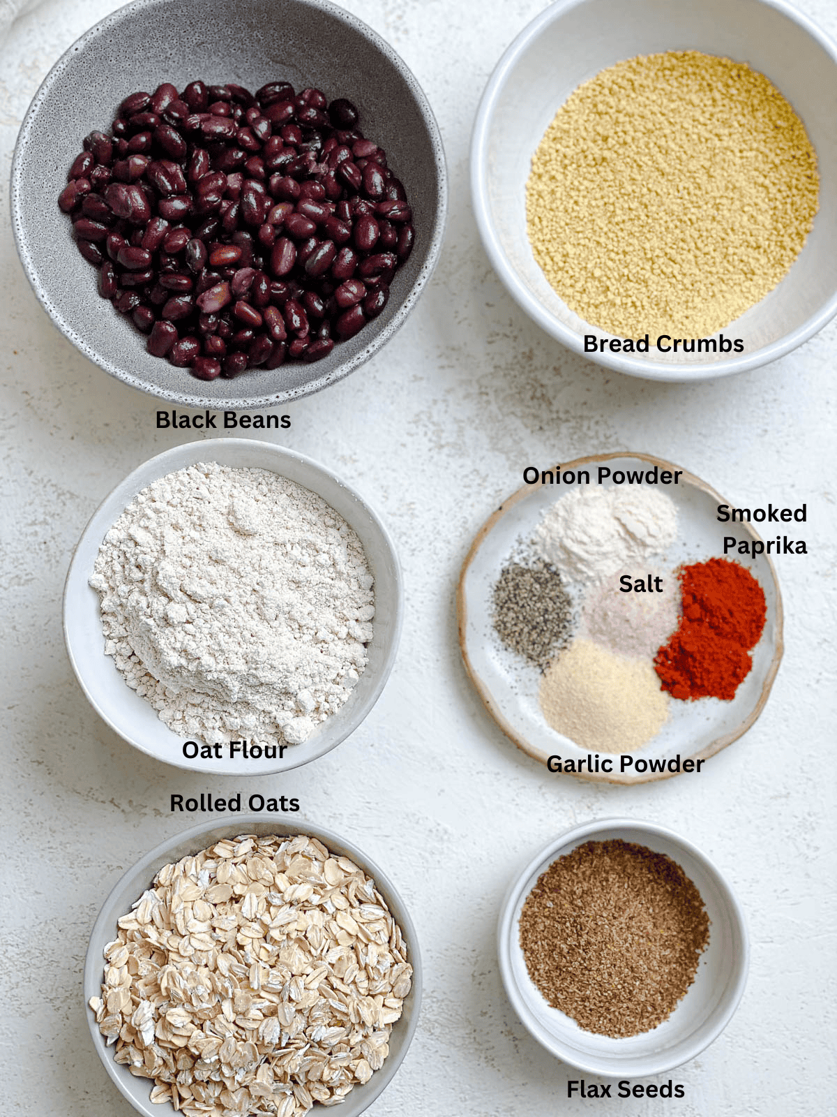 ingredients photo for Easy Black Bean Meatballs measured out on a white surface