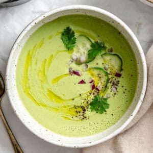 completed Cucumber Gazpacho [Cold Cucumber Soup] in a bowl