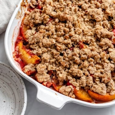 completed Easy Nectarine Crisp in baking dish