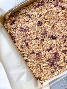 process shot showing bar mixture in a baking dish