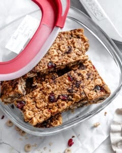 completed Peanut Butter Granola Bars in a storage container