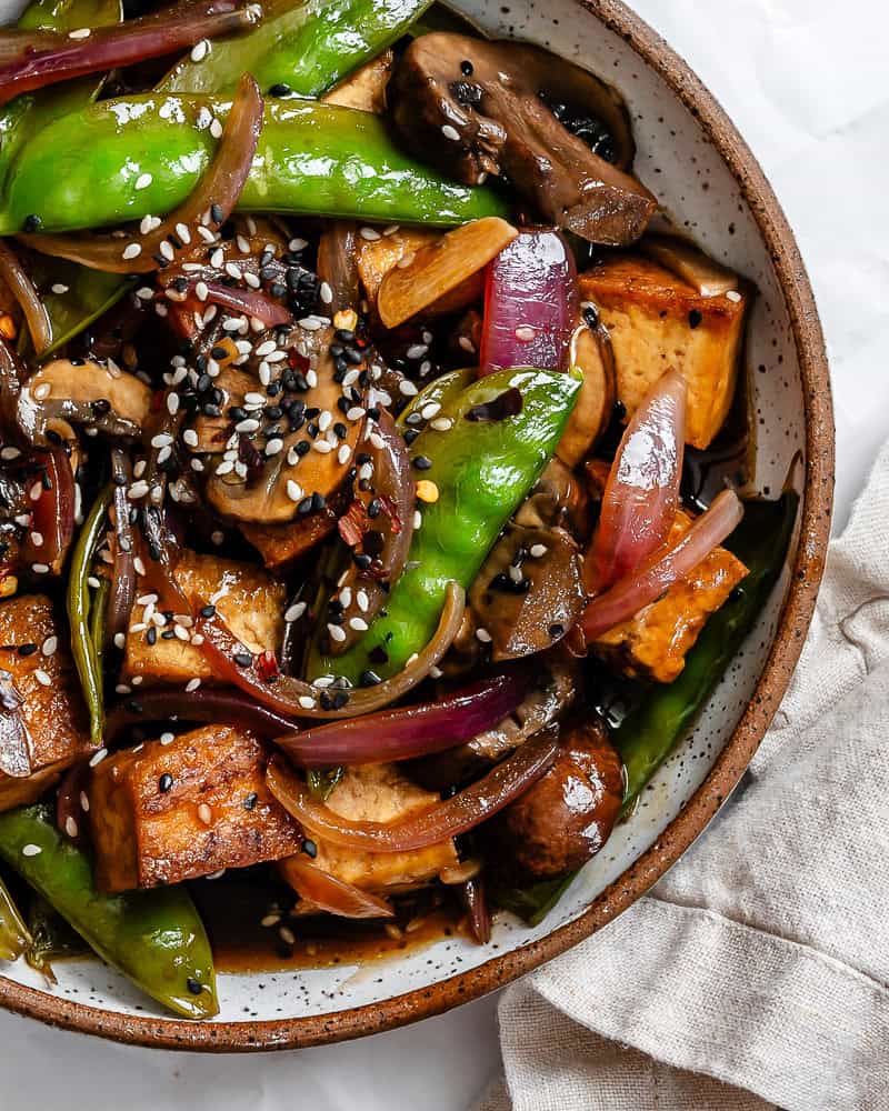 completed Stir-Fried Veggies With Tofu on a plate