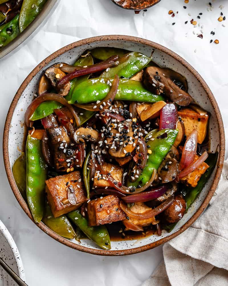 completed Stir-Fried Veggies With Tofu on a plate