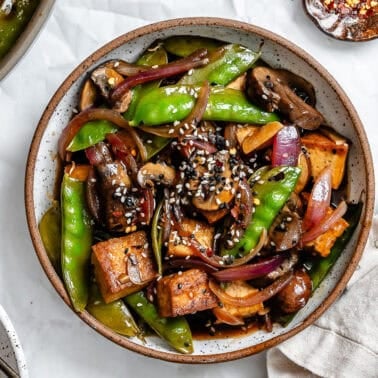 completed Stir-Fried Veggies With Tofu on a plate