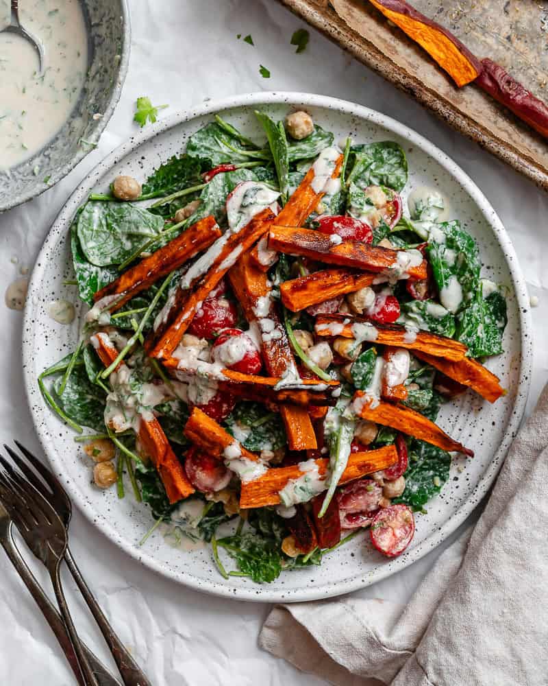 completed Sweet Potato and Kale Salad plated