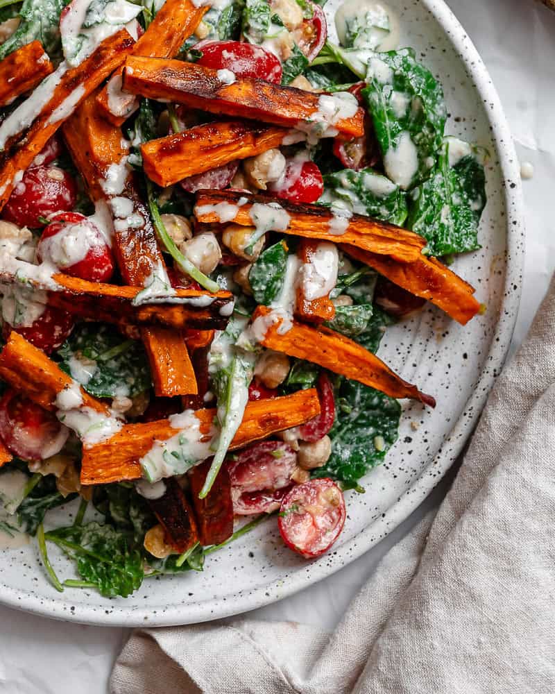 completed Sweet Potato and Kale Salad plated