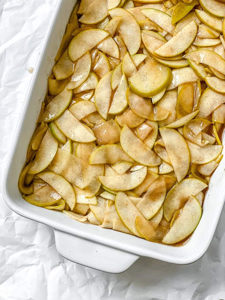 process shot showing apples in a baking dish