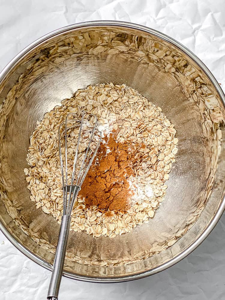 process shot showing mixing ingredients in bowl