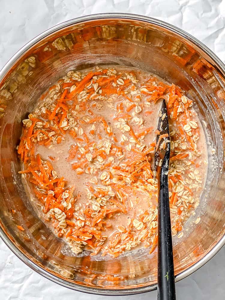 process shot showing mixing ingredients in bowl