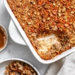 completed Carrot Cake Baked Oats in baking dish