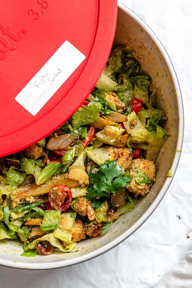 completed Fajita Salad [With Tofu] in a storage container