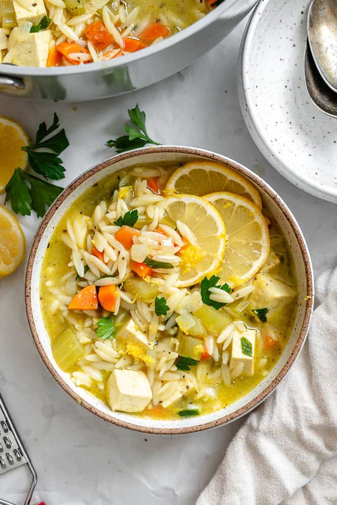 completed Lemon Orzo Soup in a bowl