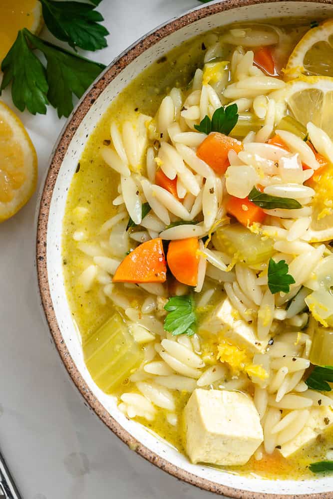 completed Lemon Orzo Soup in a bowl