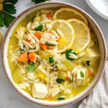 completed Lemon Orzo Soup in a bowl