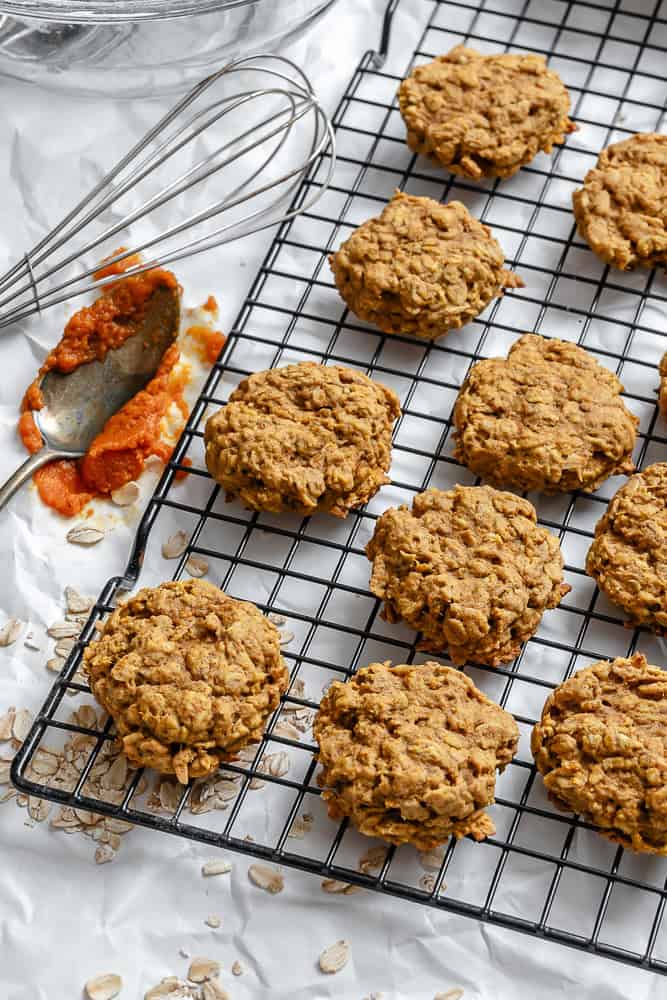 completed Pumpkin Oatmeal Cookies on cooling rack