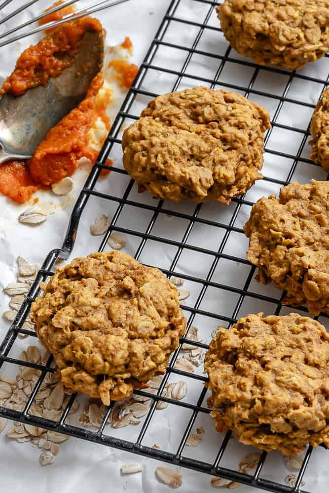 completed Pumpkin Oatmeal Cookies on cooling rack