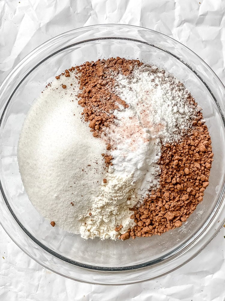 process shot showing dry ingredients in a bowl