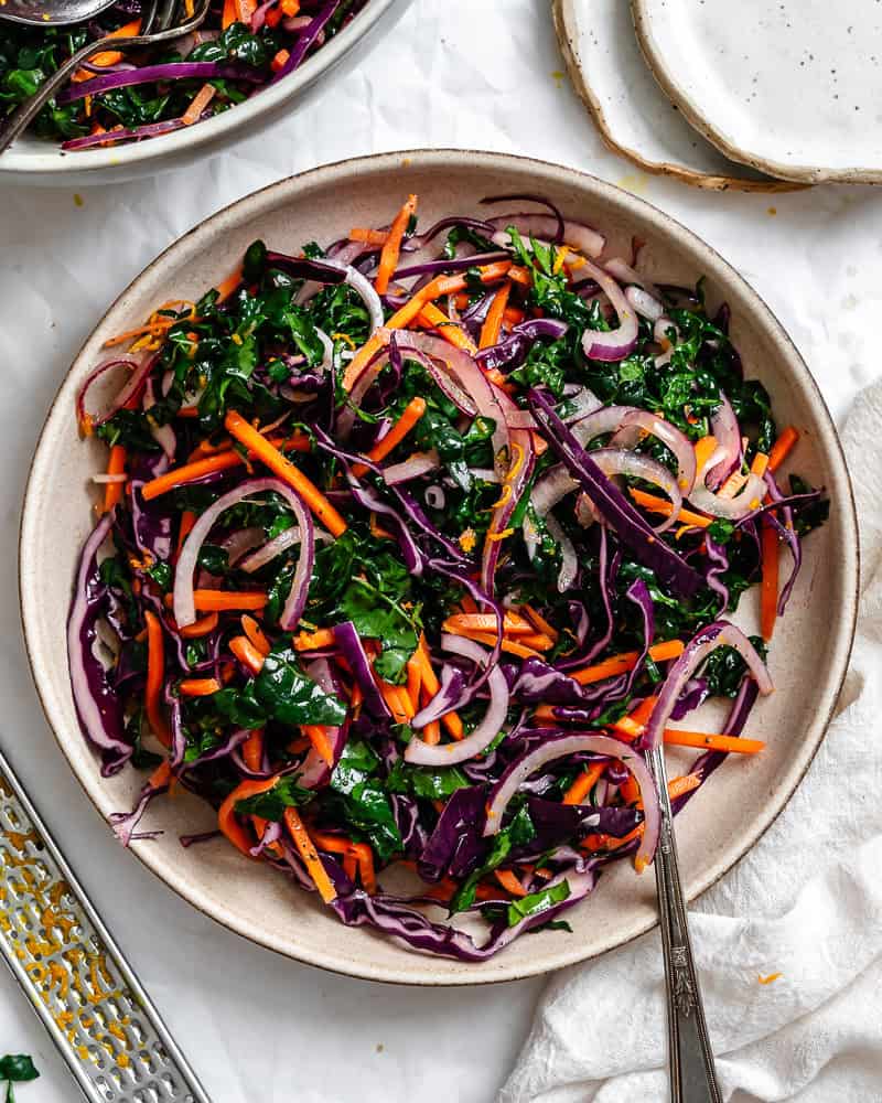 completed Crunchy Kale Slaw on a plate