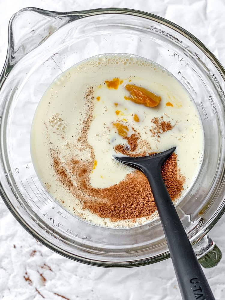 process shot showing mixing ingredients in a bowl